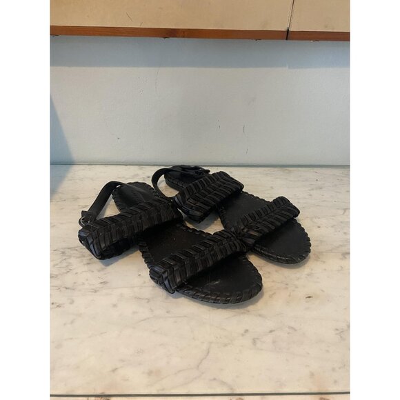 Veronica Beard Simone Sandals Womens Size 10.5 Black Braided Leather Woven - Picture 2 of 7